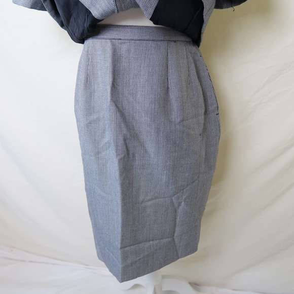 Vintage 90s Emily navy blue and white checker print skirt suit set 8P - Picture 6 of 10